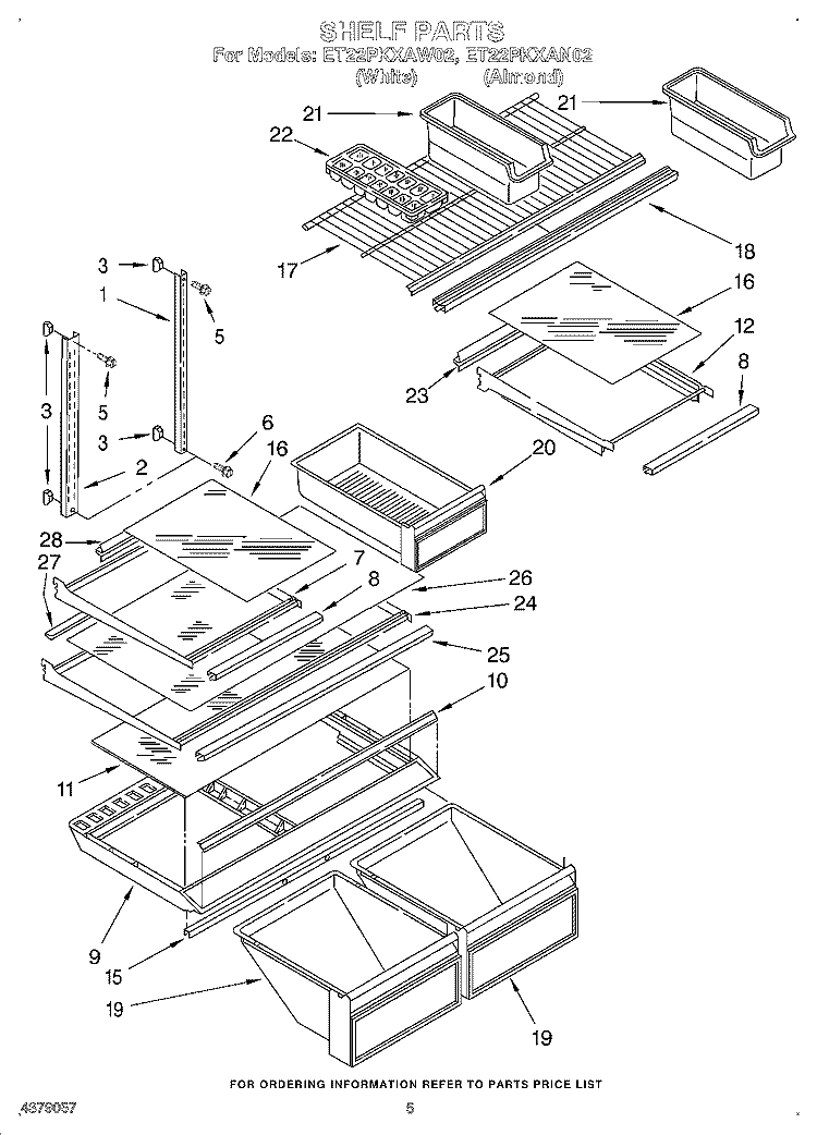 SHELF Diagram and Parts List for ET22PKXAN02  Whirlpool Refrigerator