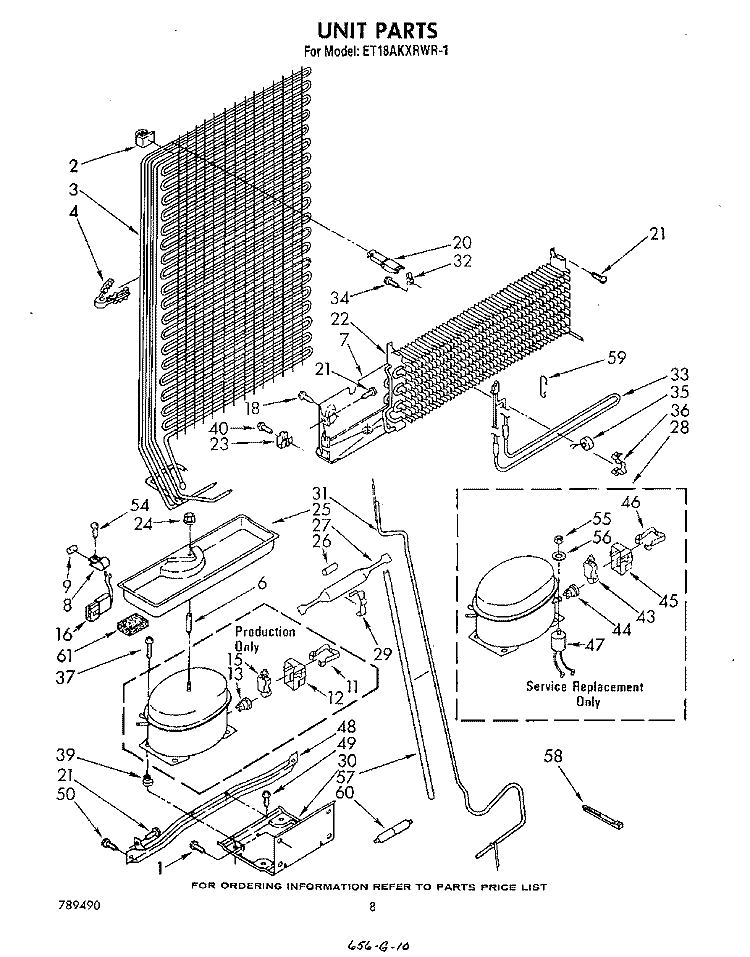 UNIT Diagram and Parts List for ET18AKXRWR1  Whirlpool Refrigerator