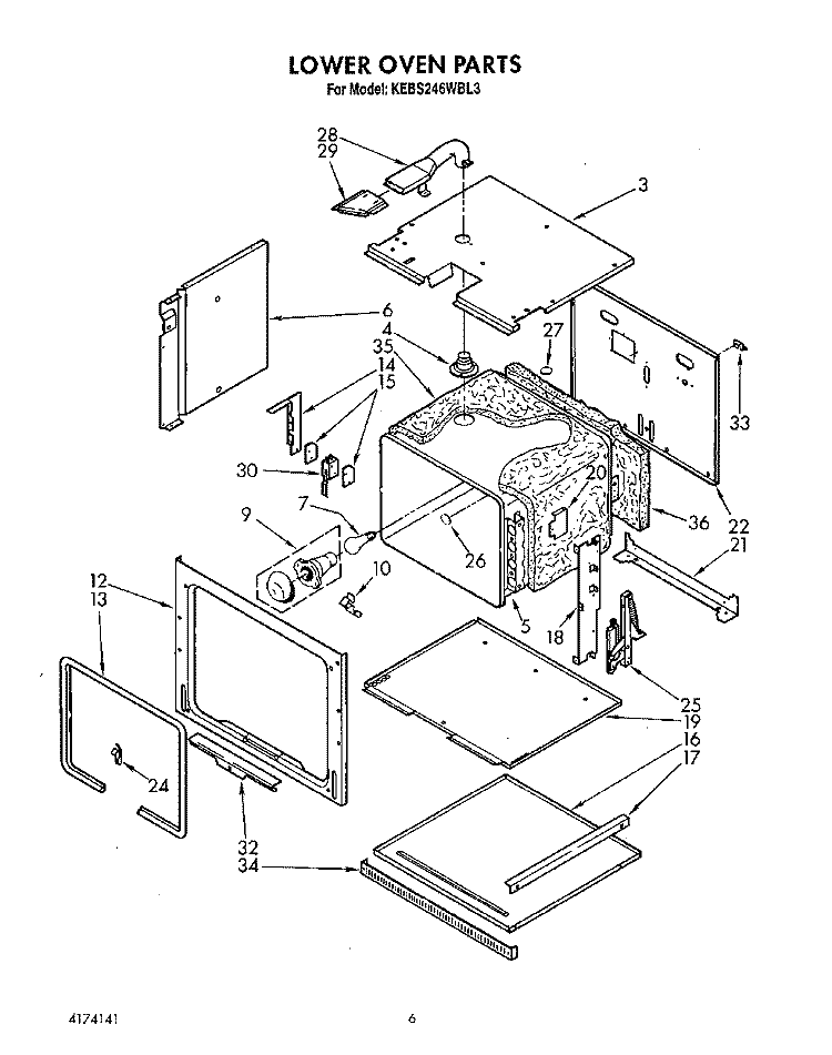 LOWER OVEN Diagram and Parts List for KEBS246WBL3  KitchenAid Wall Oven