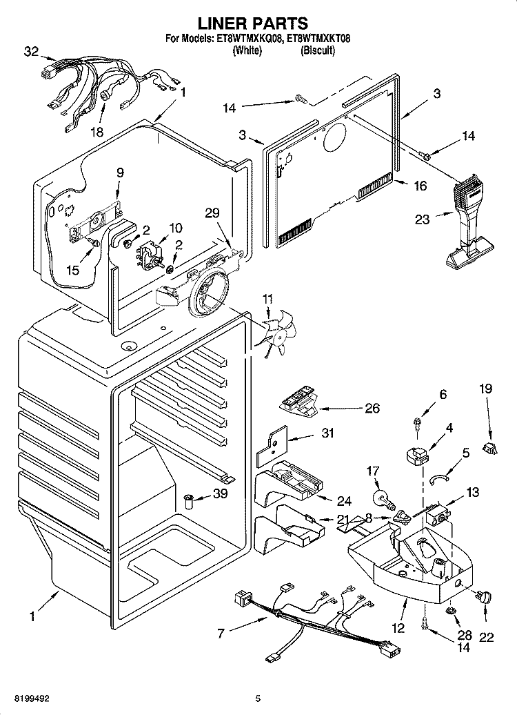 LINER PARTS Diagram and Parts List for ET8WTMXKQ08  Whirlpool Refrigerator