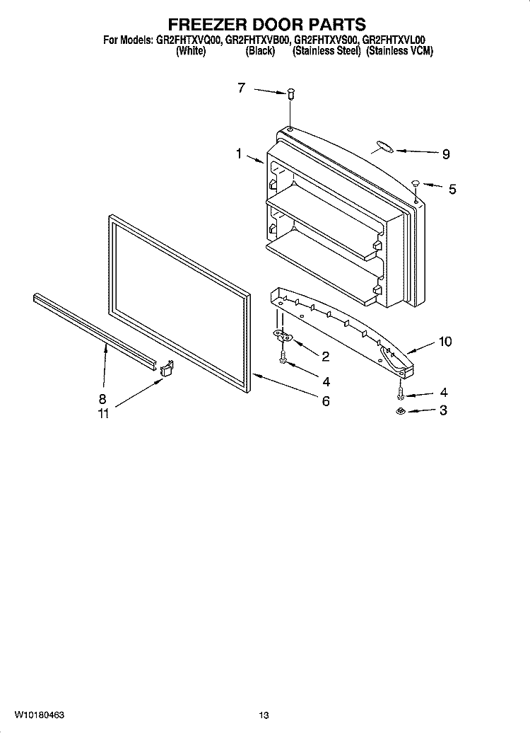 FREEZER DOOR PARTS Diagram and Parts List for GR2FHTXVQ00  Whirlpool Refrigerator