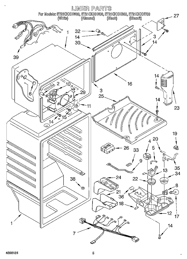 LINER Diagram and Parts List for ET21CKXHB00  Whirlpool Refrigerator
