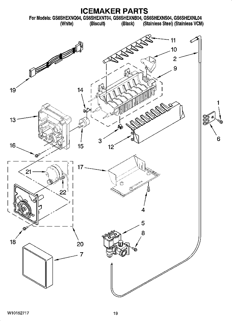 ICEMAKER PARTS, OPTIONAL PARTS (NOT INCLUDED) Diagram and Parts List for GS6SHEXNQ04  Whirlpool Refrigerator