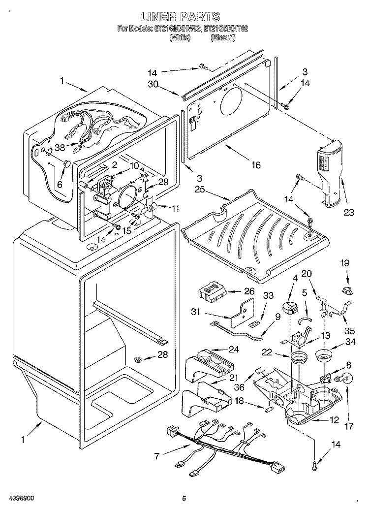 LINER Diagram and Parts List for ET21GMXHW02  Whirlpool Refrigerator