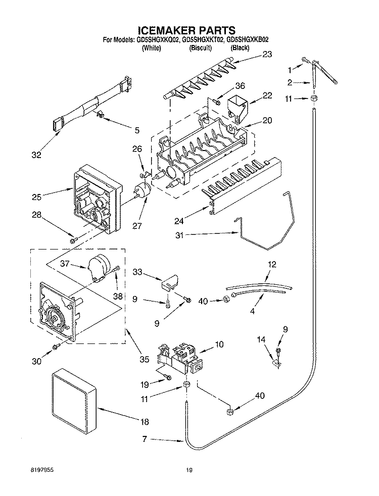 ICEMAKER Diagram and Parts List for GD5SHGXKB02  Whirlpool Refrigerator