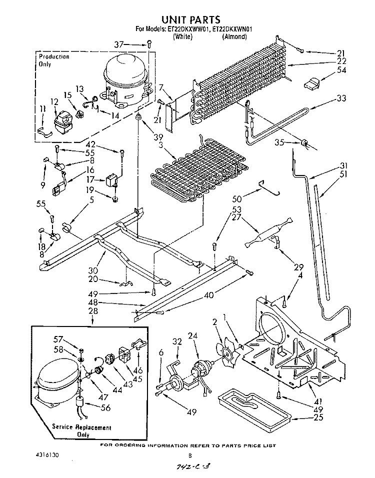 UNIT Diagram and Parts List for ET22DKXWW01  Whirlpool Refrigerator