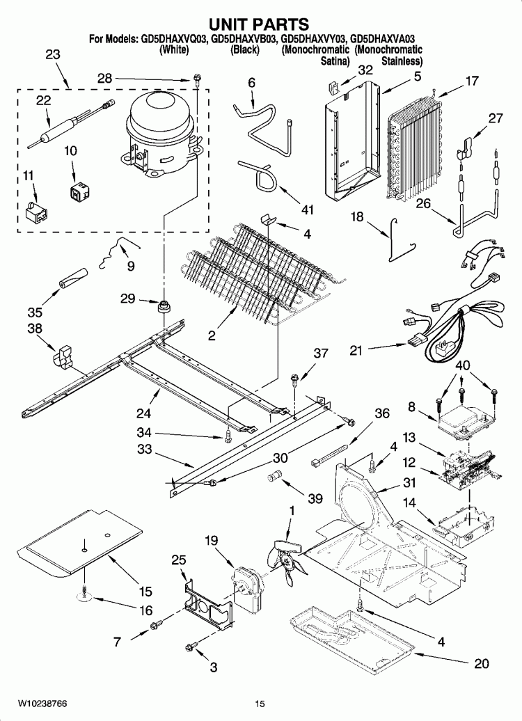 UNIT PARTS Diagram and Parts List for GD5DHAXVB03  Whirlpool Refrigerator