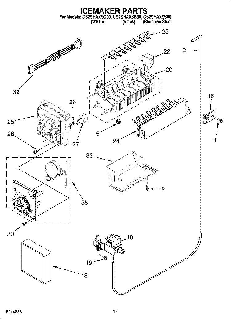 ICEMAKER PARTS Diagram and Parts List for GS2SHAXSS00  Whirlpool Refrigerator