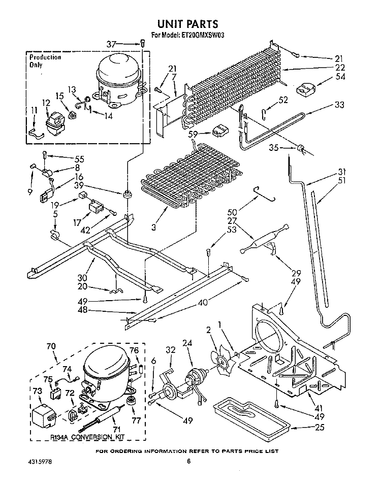 UNIT Diagram and Parts List for ET20GMXSW03  Whirlpool Refrigerator