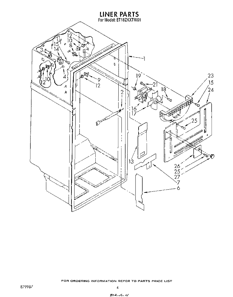 LINER Diagram and Parts List for ET18ZKXTM01  Whirlpool Refrigerator