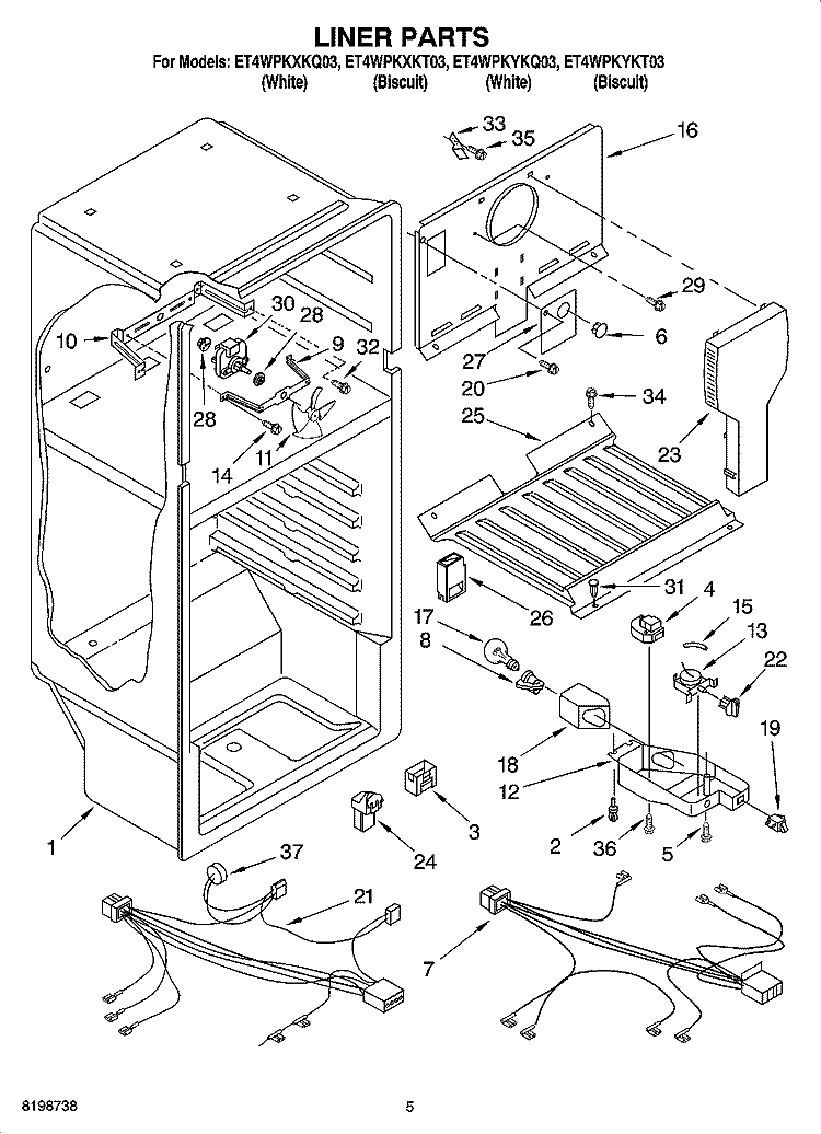 LINER PARTS Diagram and Parts List for ET4WPKXKT03  Whirlpool Refrigerator