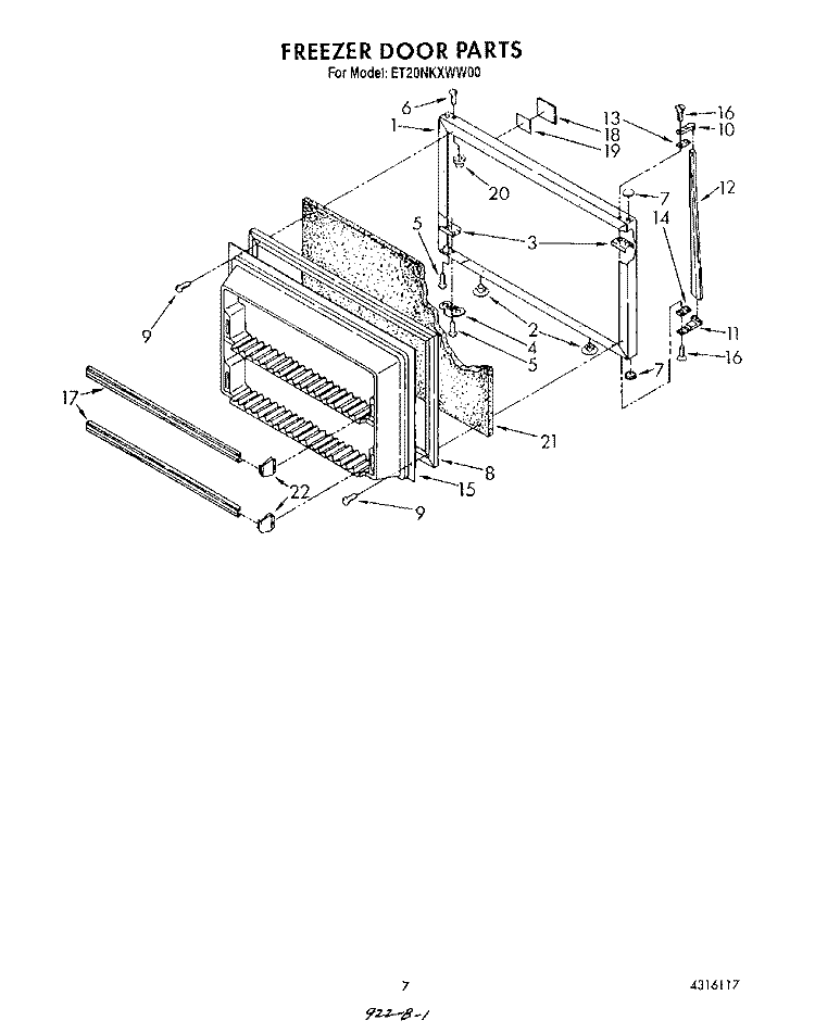 FREEZER DOOR Diagram and Parts List for ET20NKXWW00  Whirlpool Refrigerator