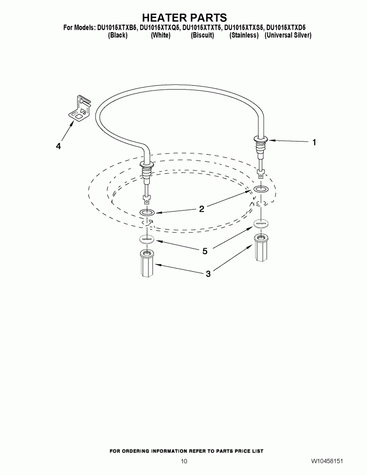 HEATER PARTS Diagram and Parts List for  Whirlpool Dishwasher