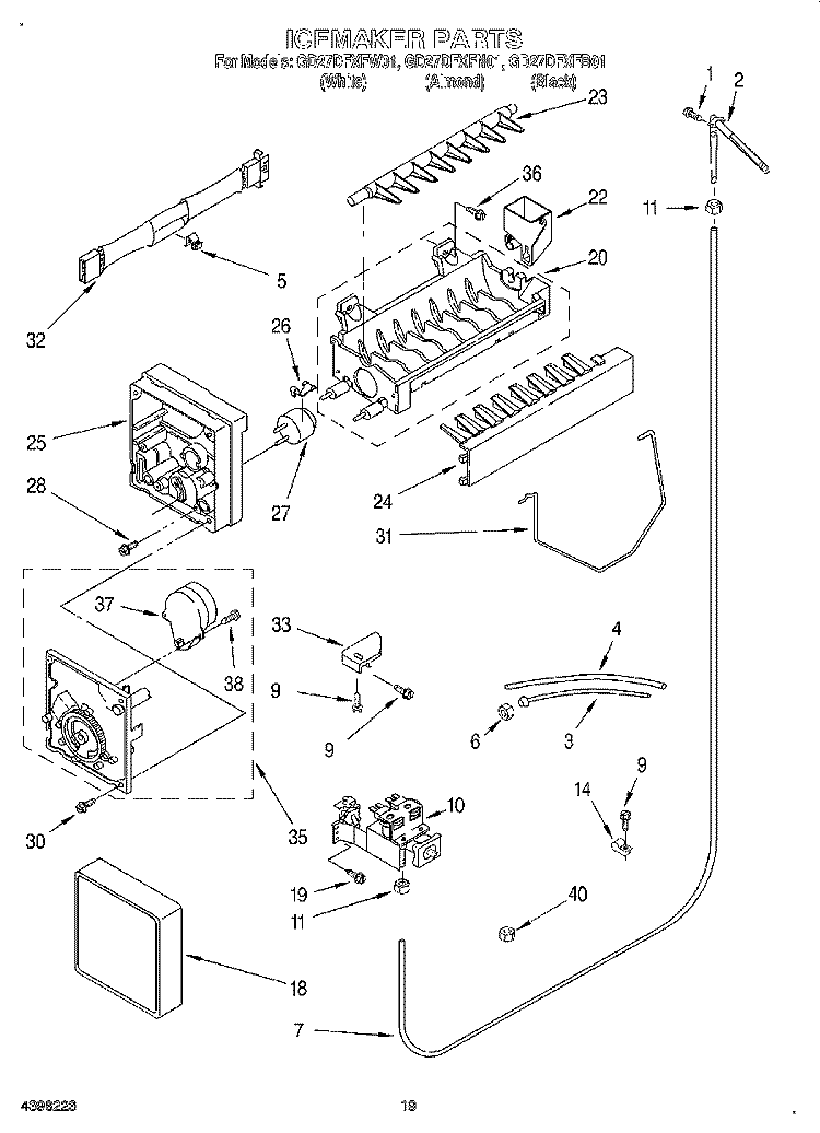 ICEMAKER Diagram and Parts List for GD27DFXFB01  Whirlpool Refrigerator