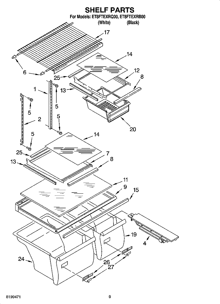 SHELF PARTS, OPTIONAL PARTS Diagram and Parts List for ET8FTEXRQ00  Whirlpool Refrigerator