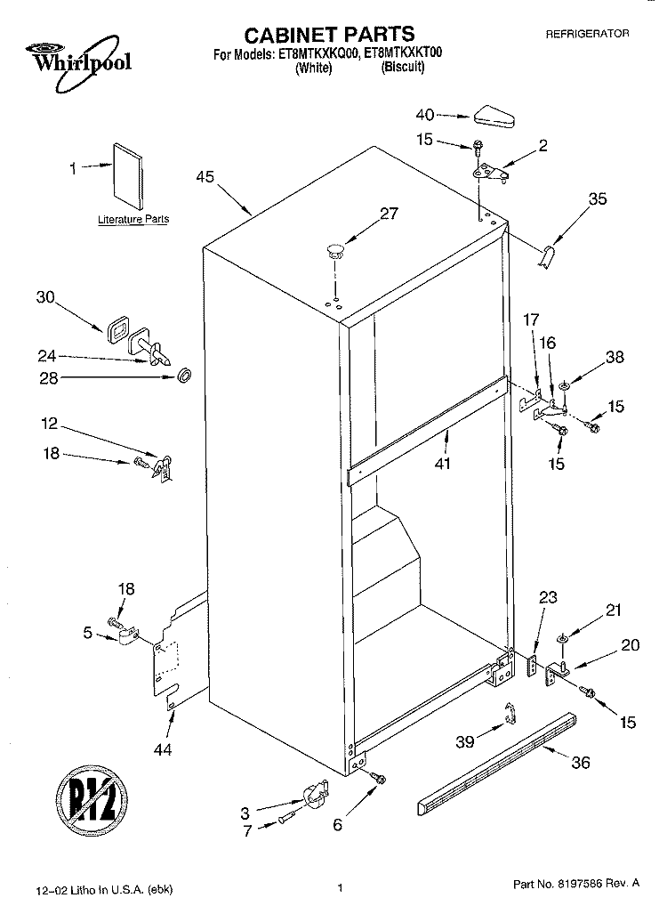CABINET PARTS Diagram and Parts List for ET8MTKXKQ00  Whirlpool Refrigerator
