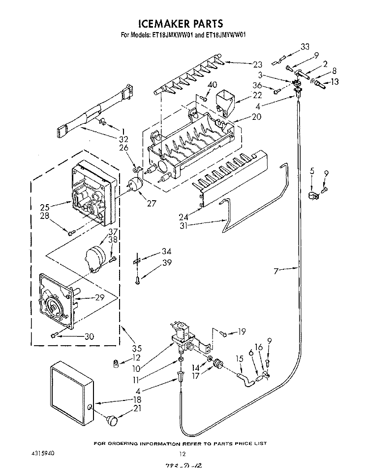 ICEMAKER , LIT/OPTIONAL Diagram and Parts List for ET18JMYWG01  Whirlpool Refrigerator