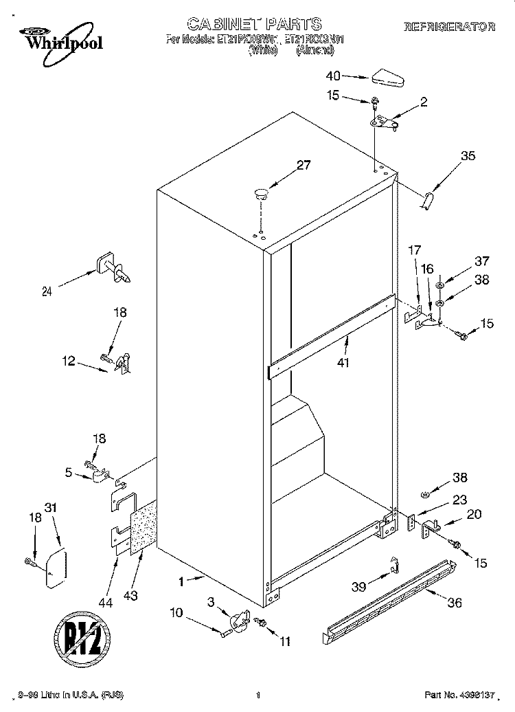 CABINET Diagram and Parts List for ET21PKXGN01  Whirlpool Refrigerator