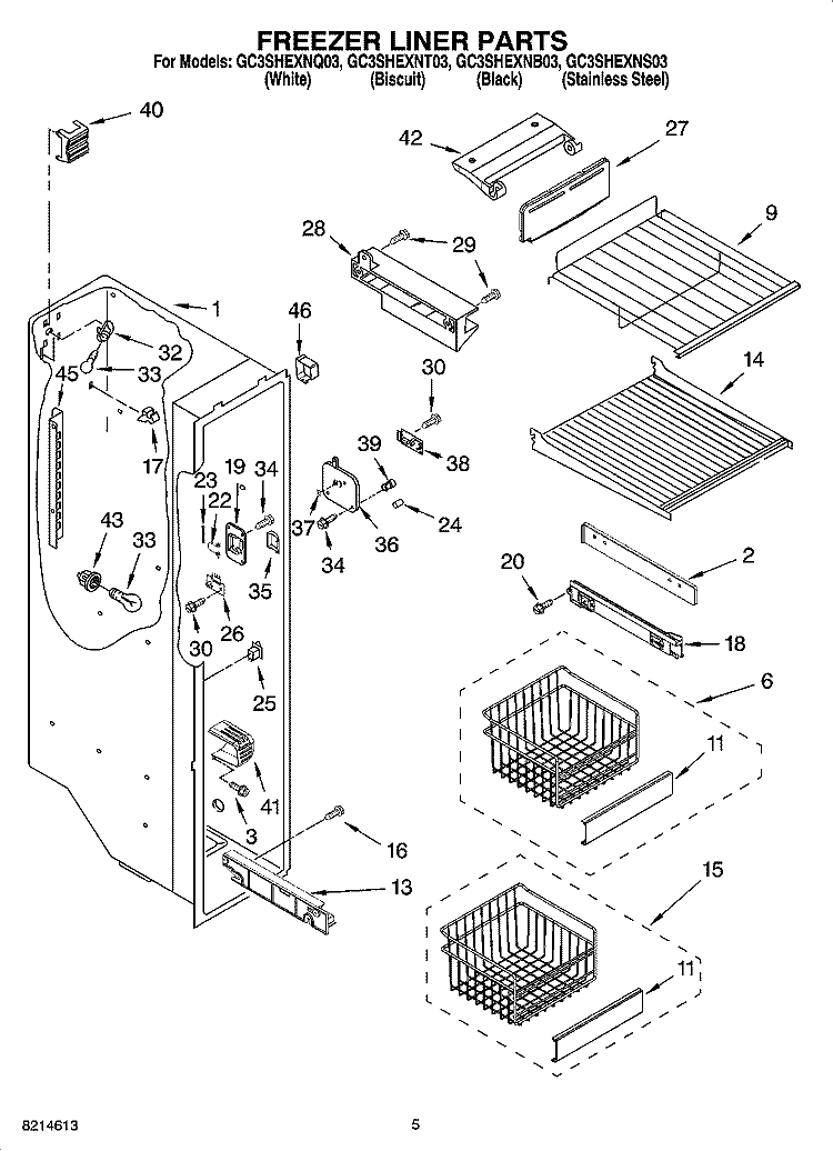 FREEZER LINER PARTS Diagram and Parts List for GC3SHEXNT03  Whirlpool Refrigerator