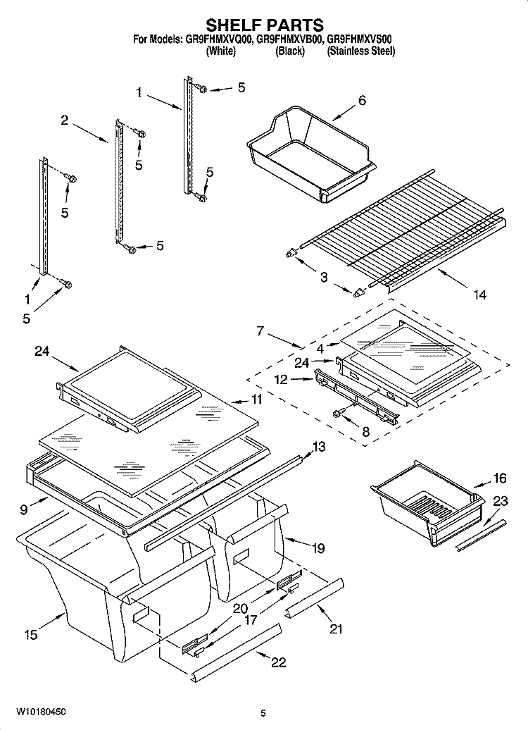 SHELF PARTS Diagram and Parts List for GR9FHMXVS00  Whirlpool Refrigerator