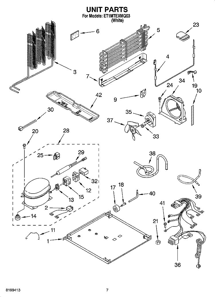 UNIT PARTS Diagram and Parts List for ET1MTEXMQ03  Whirlpool Refrigerator