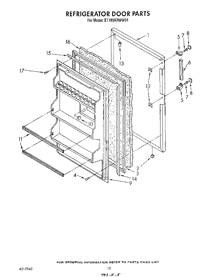 REFRIGERATOR DOOR , LIT/OPTIONAL Diagram and Parts List for ET18SKRWN01  Whirlpool Refrigerator