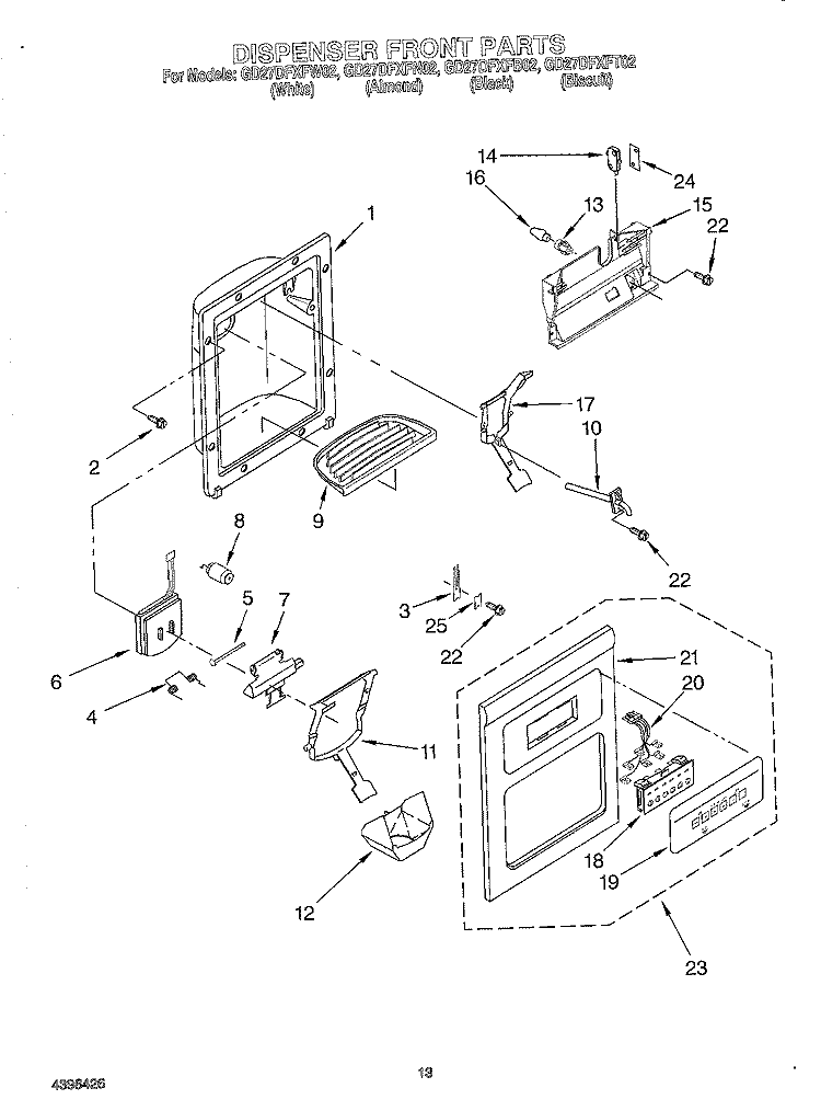 DISPENSER FRONT Diagram and Parts List for GD27DFXFB02  Whirlpool Refrigerator