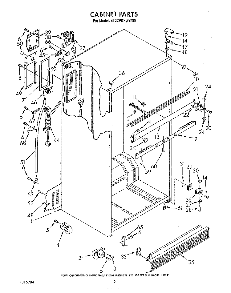 CABINET Diagram and Parts List for ET22PKXWN00  Whirlpool Refrigerator