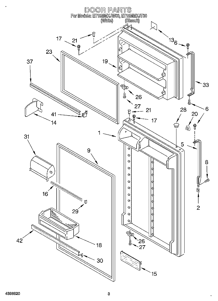 DOOR Diagram and Parts List for ET18MMXJT00  Whirlpool Refrigerator