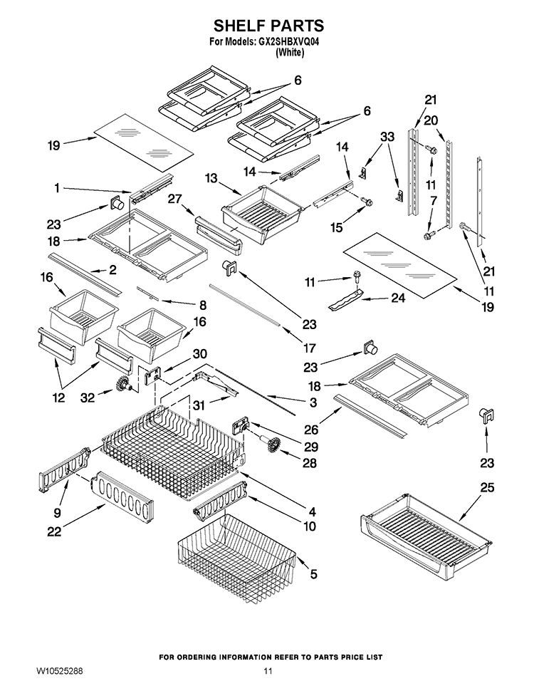 SHELF PARTS Diagram and Parts List for GX2SHBXVQ04  Whirlpool Refrigerator