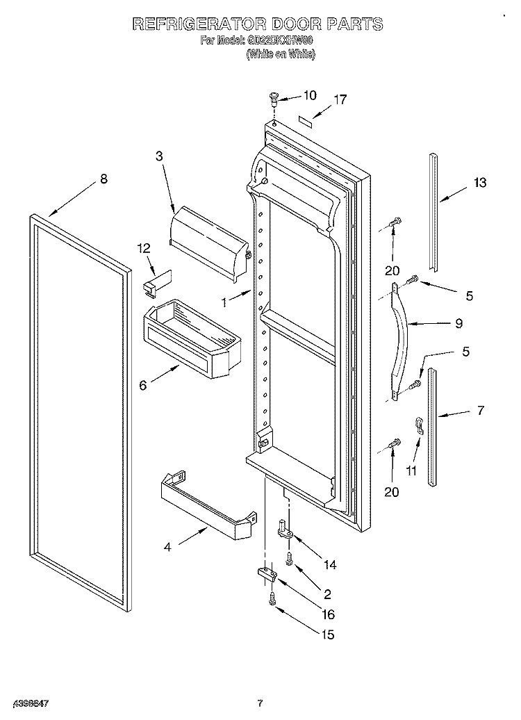 REFRIGERATOR DOOR Diagram and Parts List for GD22DKXHW00  Whirlpool Refrigerator