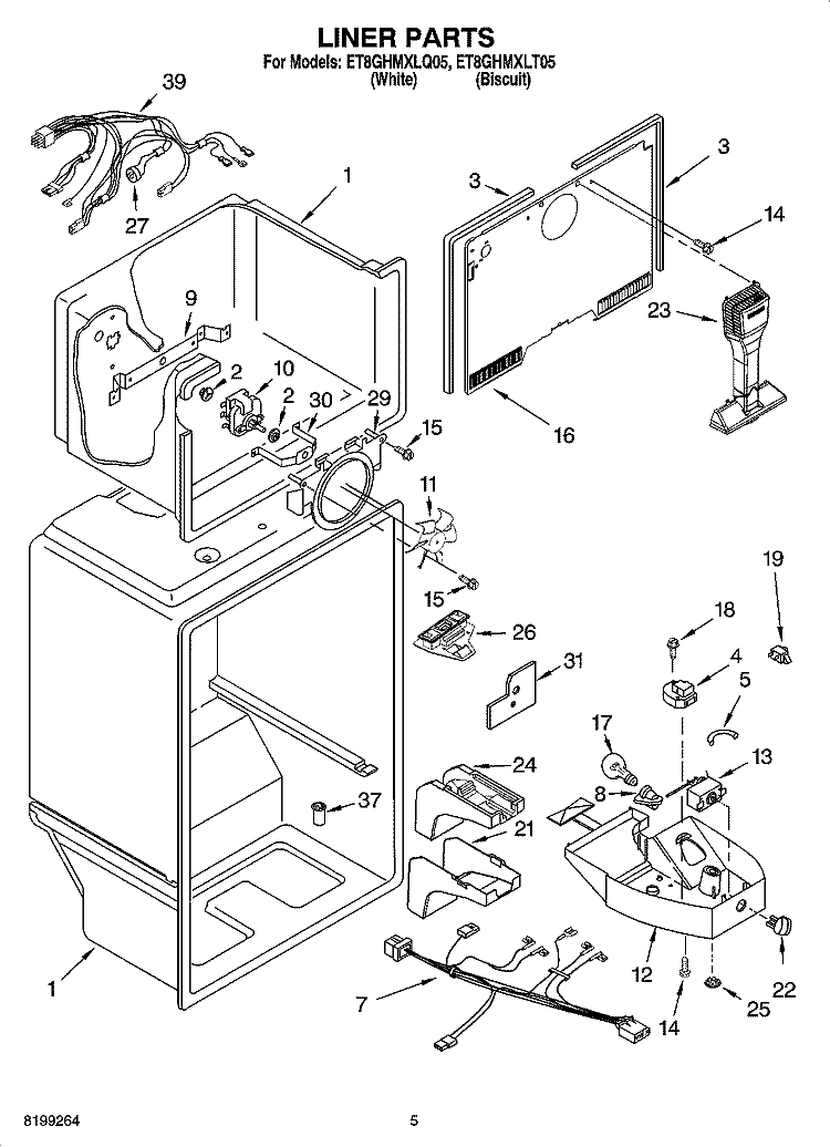 LINER PARTS Diagram and Parts List for ET8GHMXLQ05  Whirlpool Refrigerator