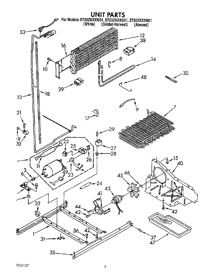 UNIT Diagram and Parts List for ET20ZKXXG01  Whirlpool Refrigerator