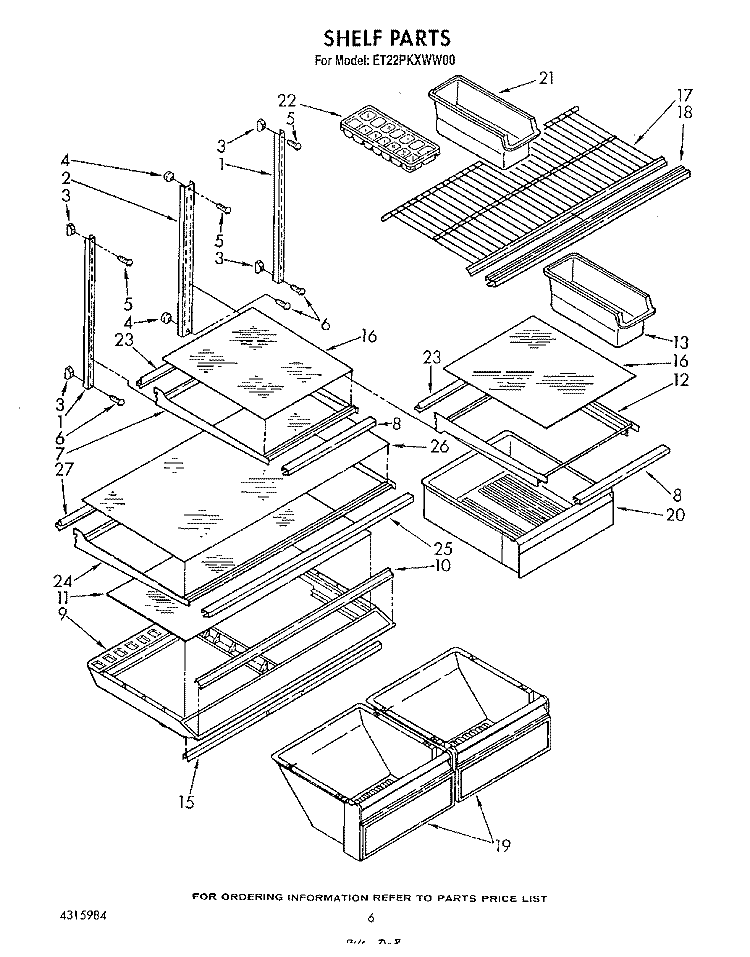 SHELF , LIT/OPTIONAL Diagram and Parts List for ET22PKXWN00  Whirlpool Refrigerator