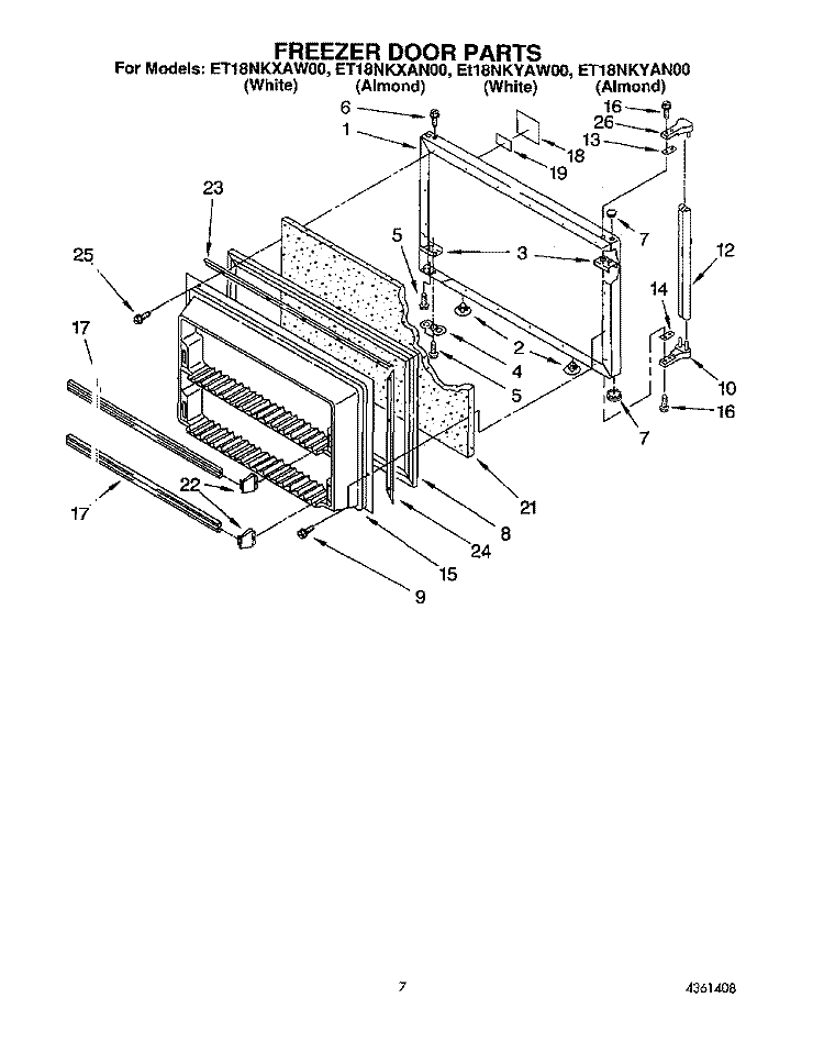 FREEZER DOOR Diagram and Parts List for ET18NKYAW00  Whirlpool Refrigerator