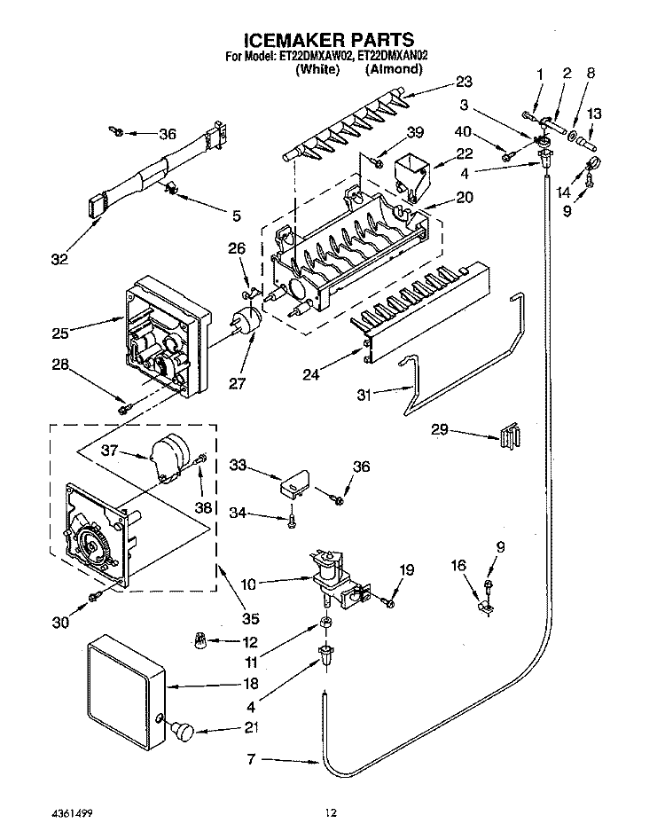 ICEMAKER Diagram and Parts List for ET22DMXAW02  Whirlpool Refrigerator