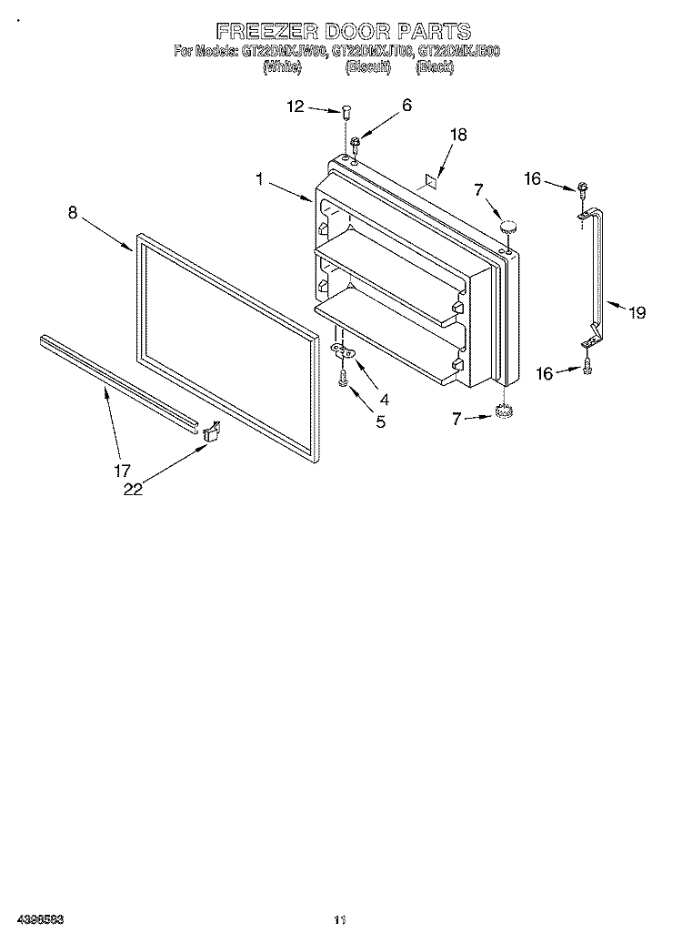 FREEZER DOOR Diagram and Parts List for GT22DMXJT00  Whirlpool Refrigerator