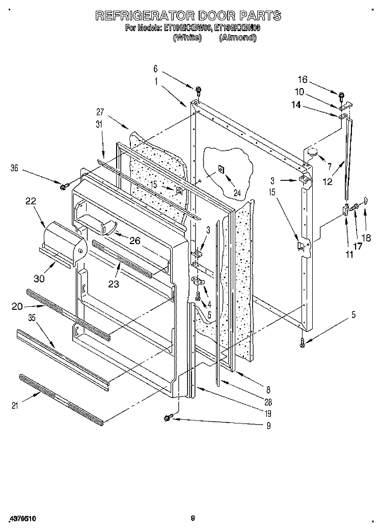 REFRIGERATOR DOOR, LIT/OPTIONAL Diagram and Parts List for ET18GKXBW00  Whirlpool Refrigerator