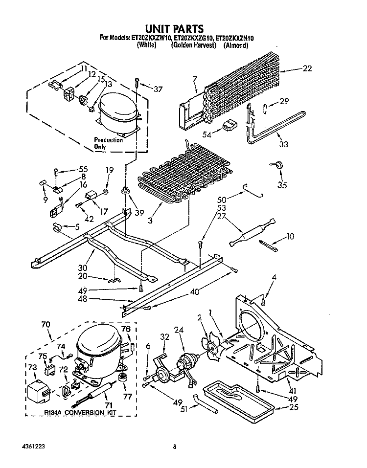 UNIT Diagram and Parts List for ET20ZKXZN10  Whirlpool Refrigerator