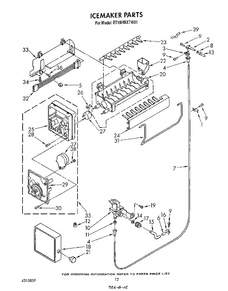 ICEMAKER , LIT/OPTIONAL Diagram and Parts List for ET18HMXTN01  Whirlpool Refrigerator