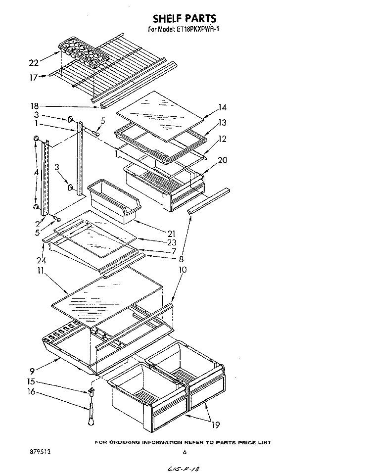 SHELF Diagram and Parts List for ET18PKXPWR1  Whirlpool Refrigerator