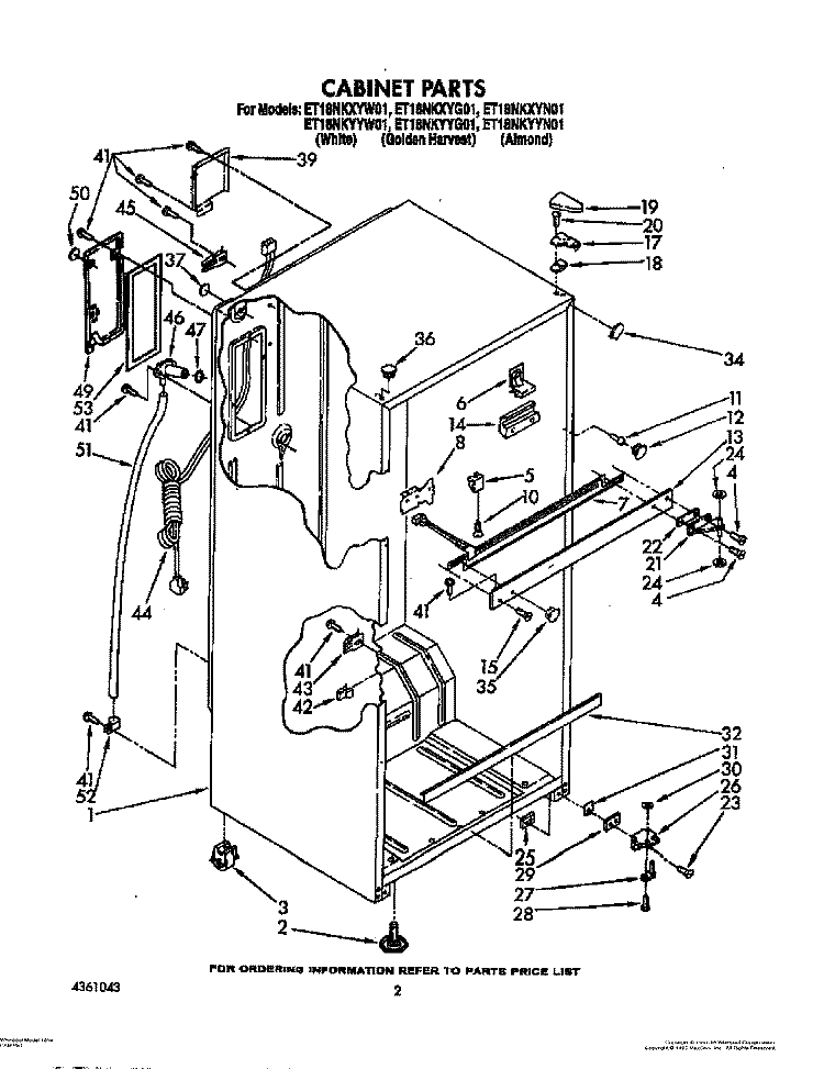 CABINET Diagram and Parts List for ET18NKYYN01  Whirlpool Refrigerator