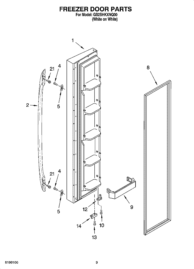 FREEZER DOOR PARTS Diagram and Parts List for GS2SHKXNQ00  Whirlpool Refrigerator