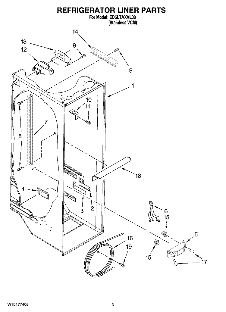 REFRIGERATOR LINER PARTS Diagram and Parts List for  Whirlpool Refrigerator
