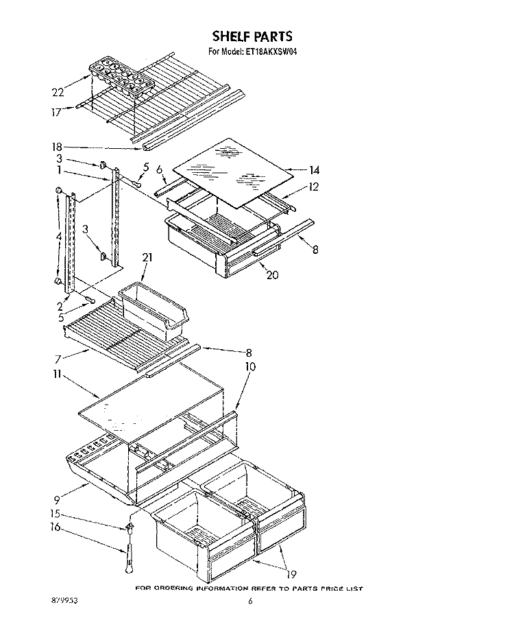 SHELF Diagram and Parts List for ET18AKXSW04  Whirlpool Refrigerator