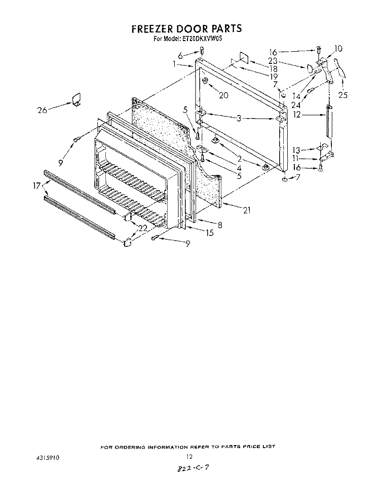 FREEZER DOOR Diagram and Parts List for ET20DKXVG05  Whirlpool Refrigerator