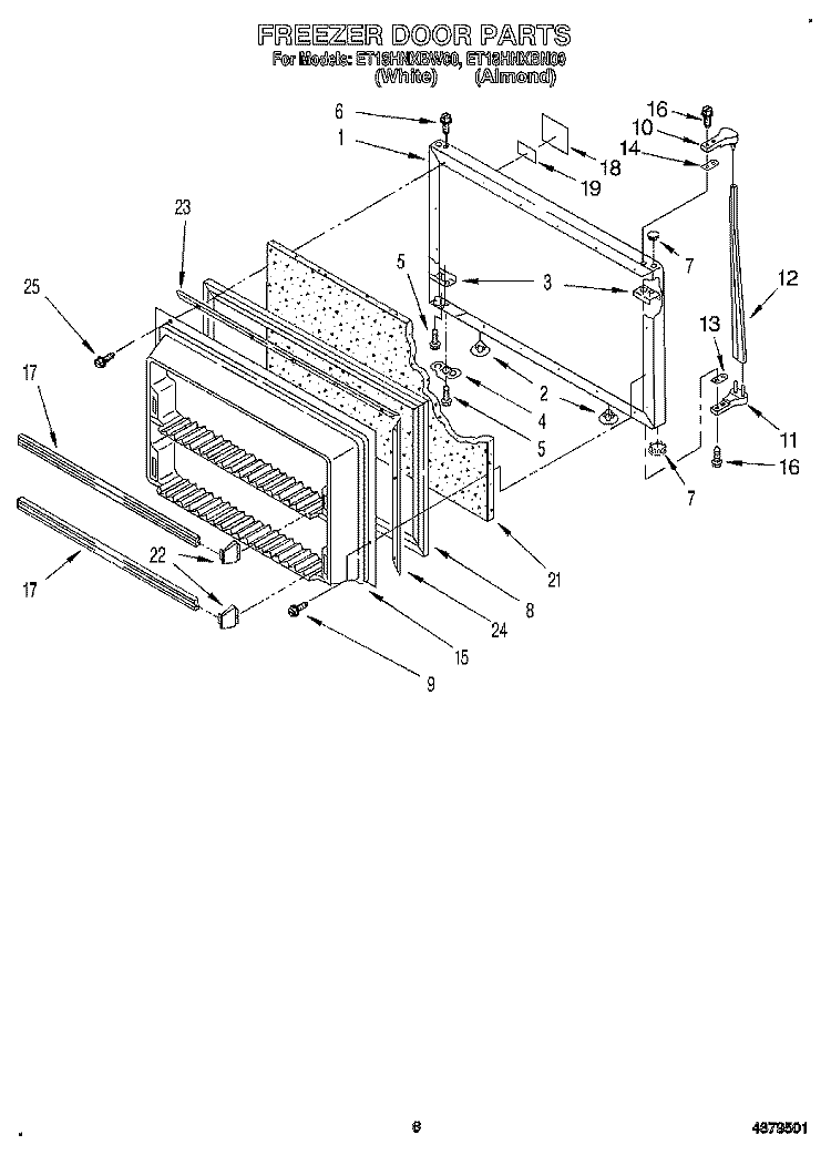FREEZER DOOR Diagram and Parts List for ET18HNXBN00  Whirlpool Refrigerator