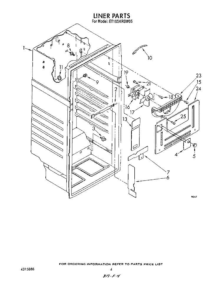 LINER Diagram and Parts List for ET18SKRSW05  Whirlpool Refrigerator