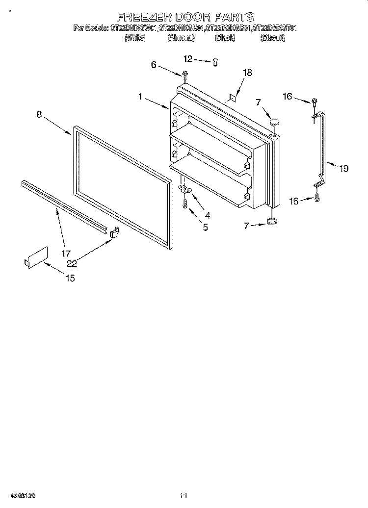 FREEZER DOOR, OPTIONAL Diagram and Parts List for GT22DMXGT01  Whirlpool Refrigerator