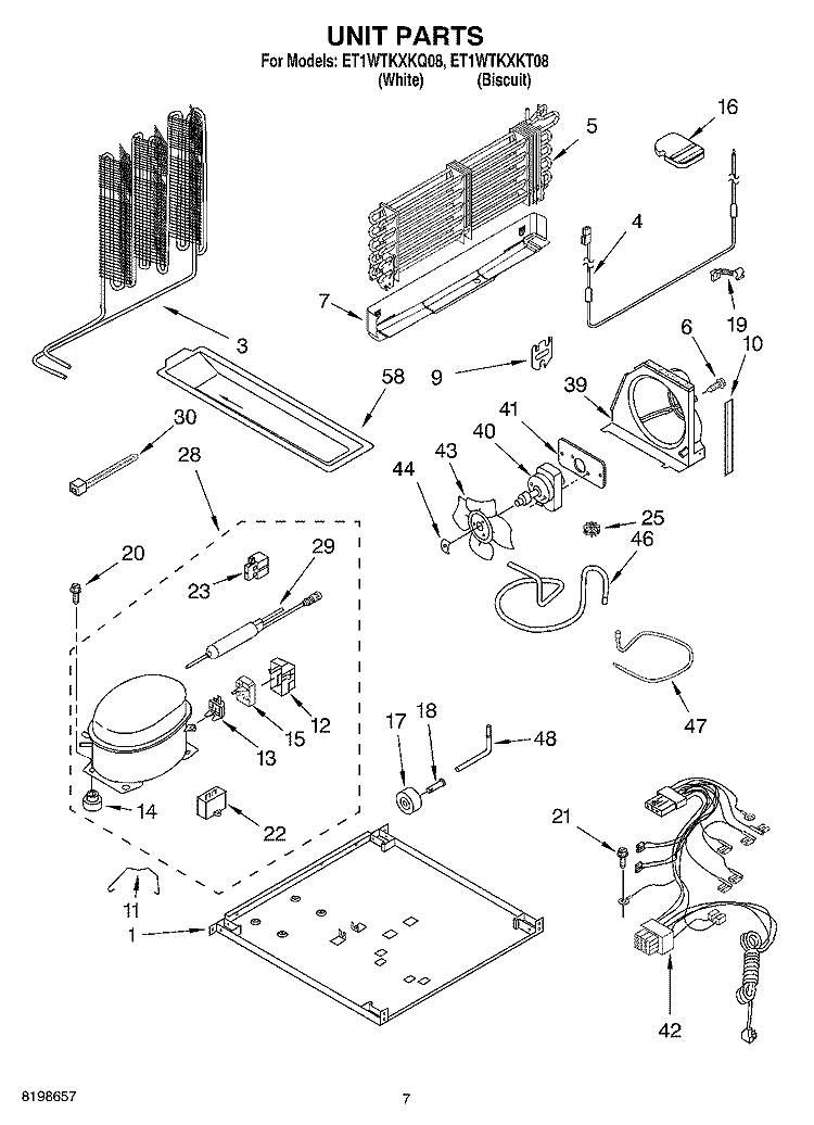 UNIT PARTS Diagram and Parts List for ET1WTKXKQ08  Whirlpool Refrigerator